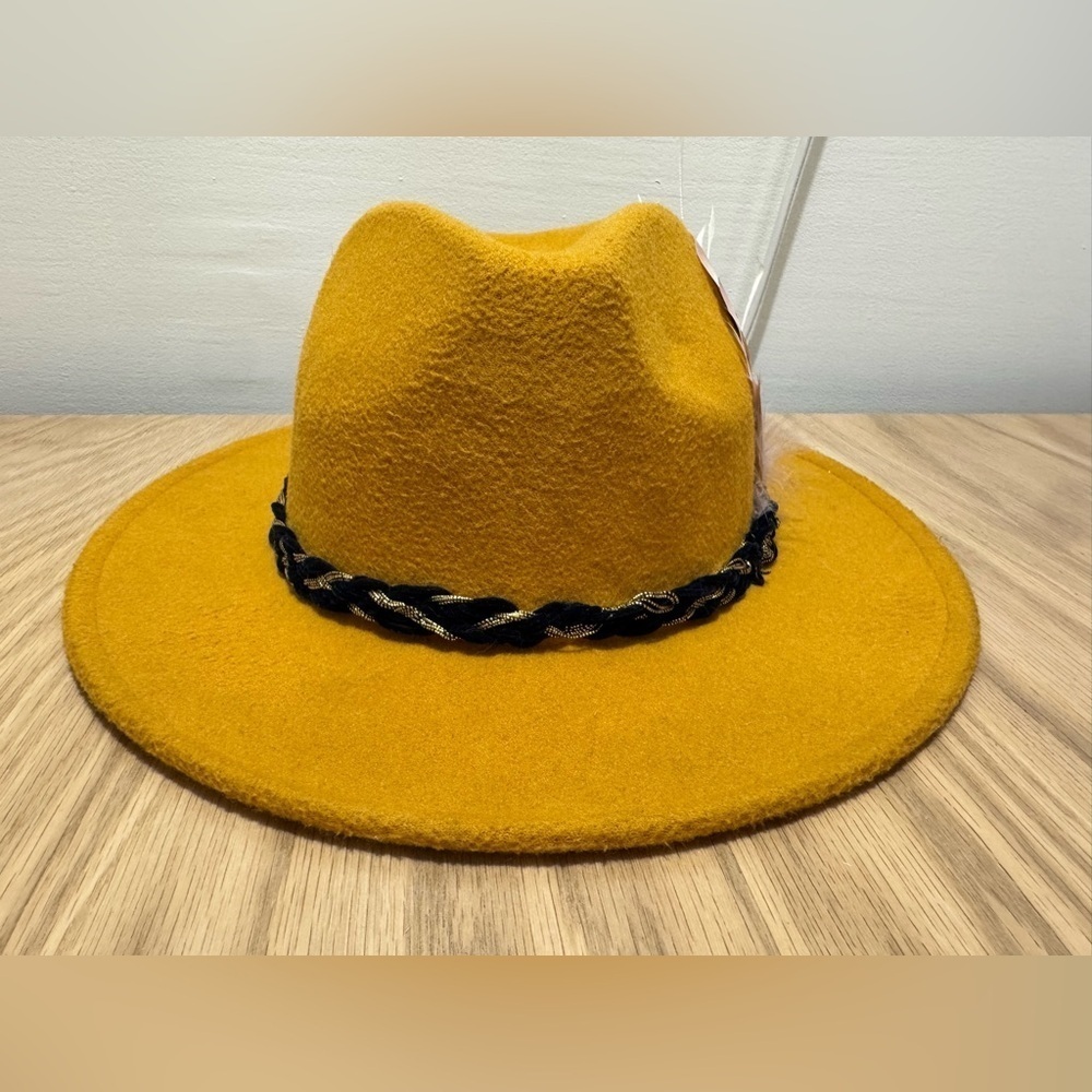 Mustard Yellow Feathered Panama Hat - Picture 3 of 6